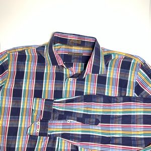 Peter Millar Striped Button Front Shirt Sz L Plaid